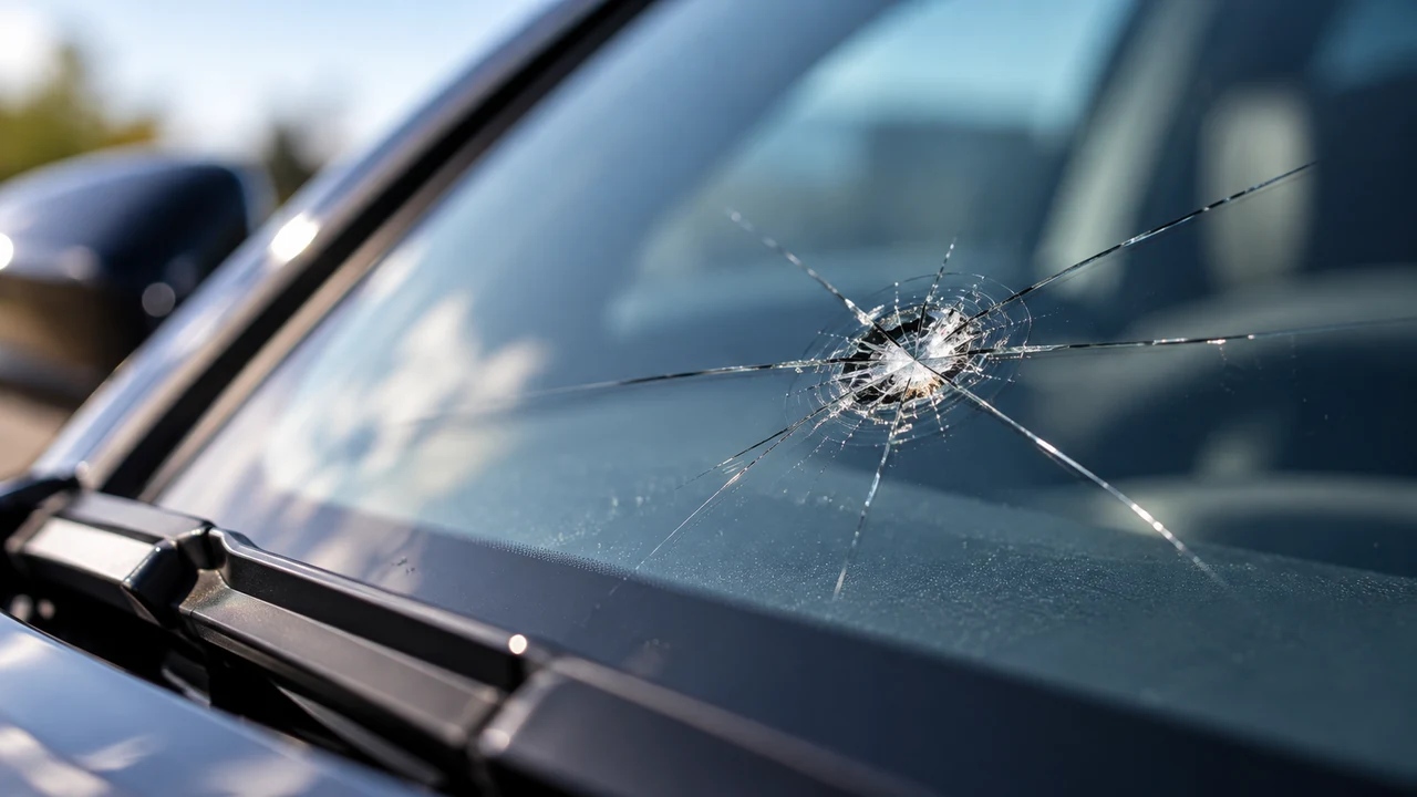 Steinschlag und Glasschaden an einer Autoscheibe