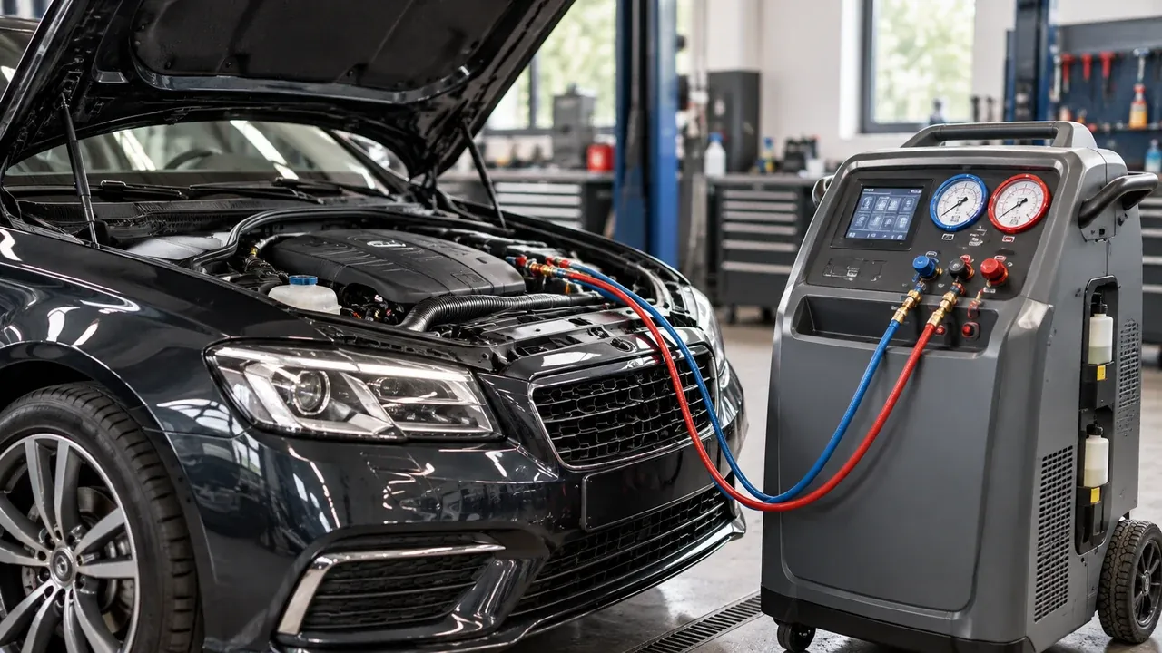 Moderner Klimaservice in einer hochwertigen Werkstatt